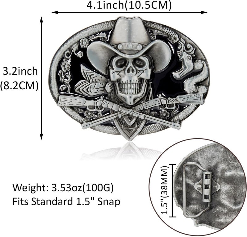 YOQUCOL Ghost Skeleton Skull Belt Buckle for Men American Native Western Cowboy Belt Buckle - Image 2